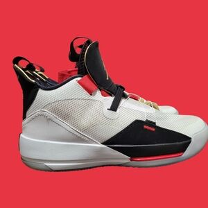 AIR Jordan XXXIII White, Black, and Red Sneakers